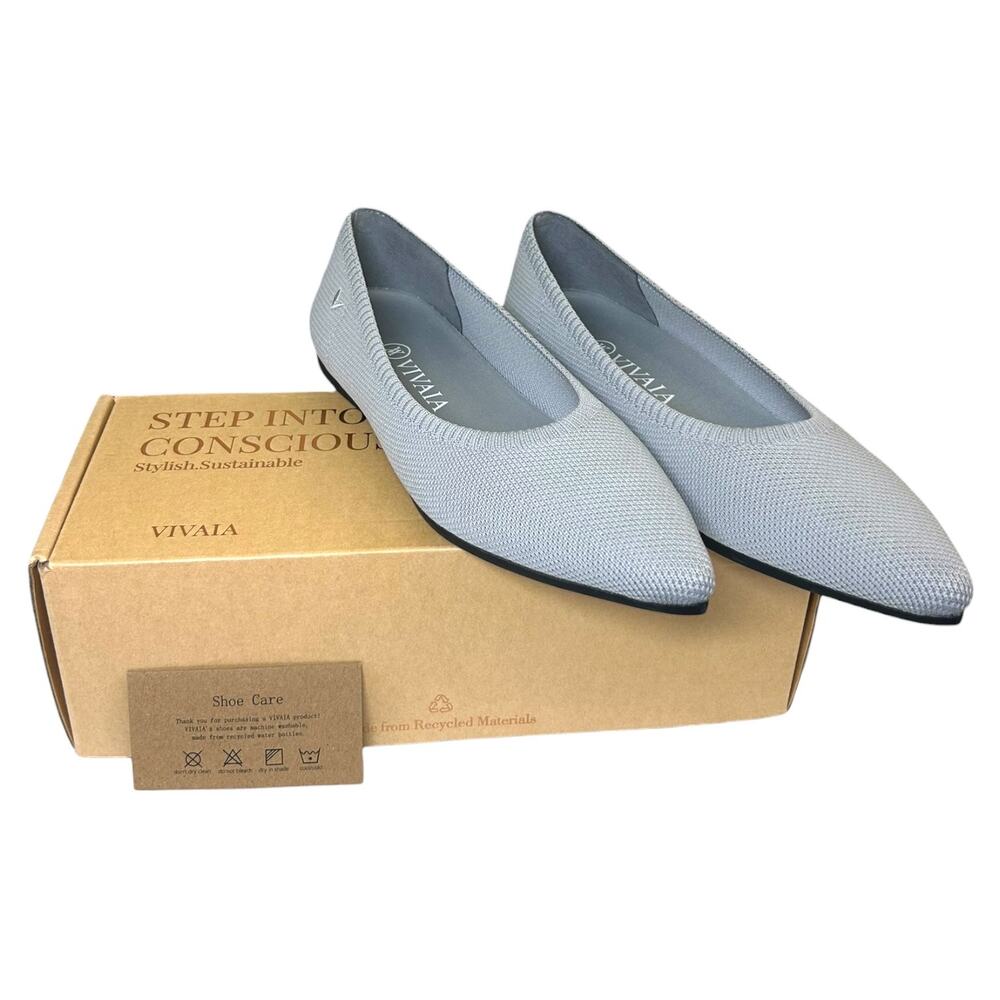 Vivaia NWT Women's 'Aria' Pointed-Toe Knit Ballet Flats, Dove Grey SZ 39 EU 8 US